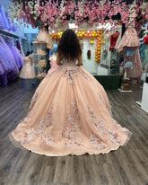 Champagne Ball Gown Off-Shoulder 3D Floral Lace Tulle Quinceanera & Sweet 16 Party Dress